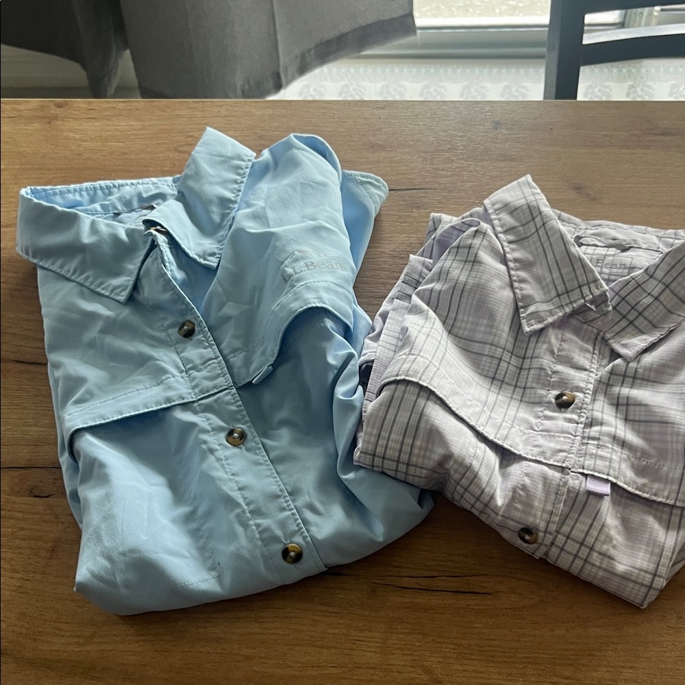 Bundle DEAL L.L. Bean Women's Short Sleeve Button Down Shirt - Light Gray Plaid